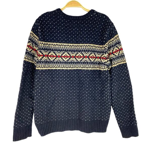 Vintage 90s American Eagle Outfitters Fair Isle Sweater Men M Navy Birdseye Knit - Picture 2 of 6